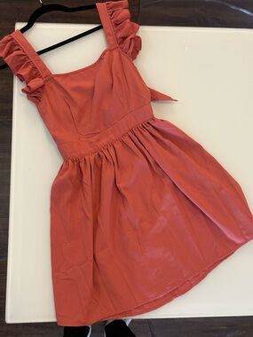 Source Unknown Coral Backless Ruffle-Sleeve Dress